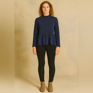 NWT Crown & Ivy Navy Blue Peplum PS Long Sleeve Sweatshirt Turtleneck